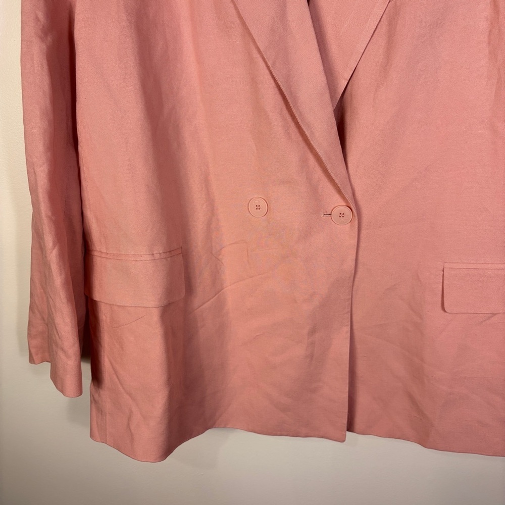 H&M Pink Linen Blend Double-Breasted Blazer Classic Office Minimalist - Picture 3 of 9